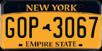 NY license plate GOP3067