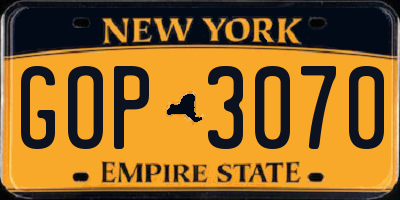 NY license plate GOP3070