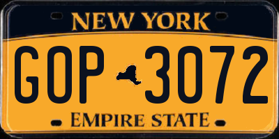 NY license plate GOP3072