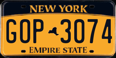 NY license plate GOP3074