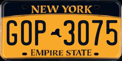 NY license plate GOP3075