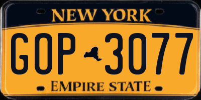 NY license plate GOP3077