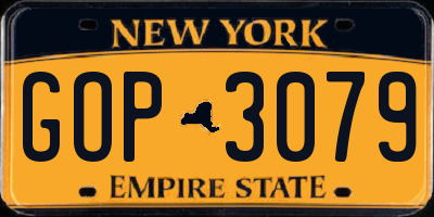 NY license plate GOP3079