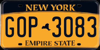 NY license plate GOP3083