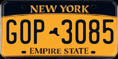 NY license plate GOP3085