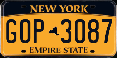 NY license plate GOP3087