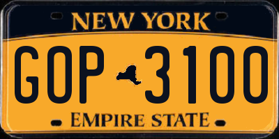 NY license plate GOP3100