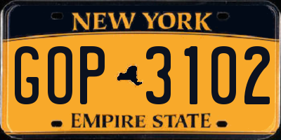 NY license plate GOP3102