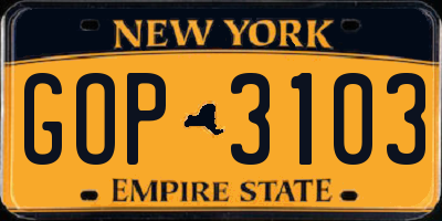 NY license plate GOP3103