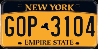 NY license plate GOP3104