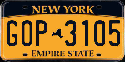 NY license plate GOP3105