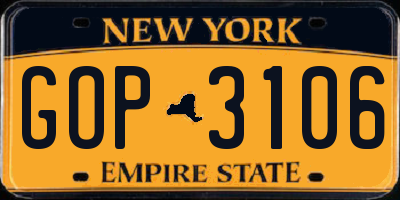 NY license plate GOP3106