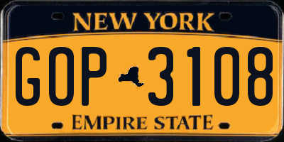 NY license plate GOP3108