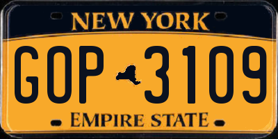 NY license plate GOP3109