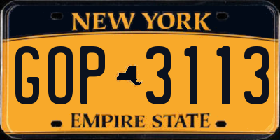 NY license plate GOP3113