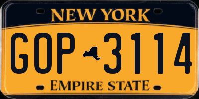 NY license plate GOP3114