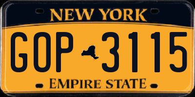 NY license plate GOP3115