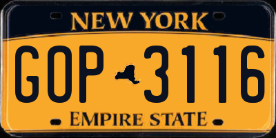 NY license plate GOP3116