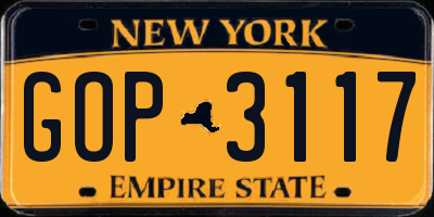 NY license plate GOP3117