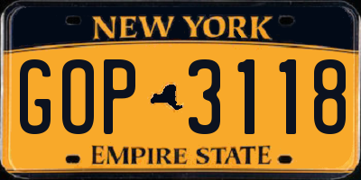 NY license plate GOP3118