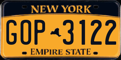 NY license plate GOP3122