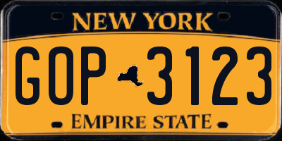 NY license plate GOP3123