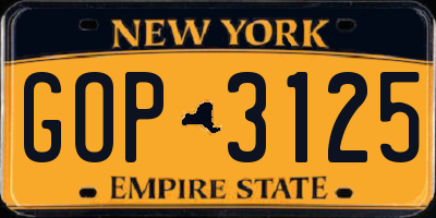 NY license plate GOP3125