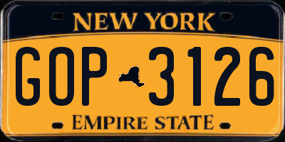 NY license plate GOP3126
