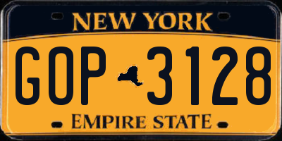 NY license plate GOP3128