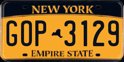 NY license plate GOP3129