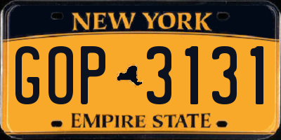 NY license plate GOP3131