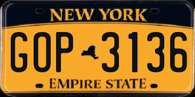 NY license plate GOP3136