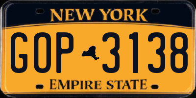 NY license plate GOP3138