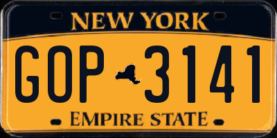 NY license plate GOP3141