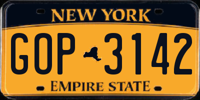 NY license plate GOP3142