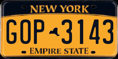 NY license plate GOP3143
