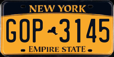 NY license plate GOP3145