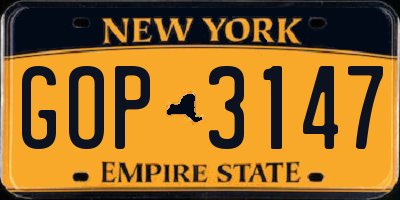 NY license plate GOP3147