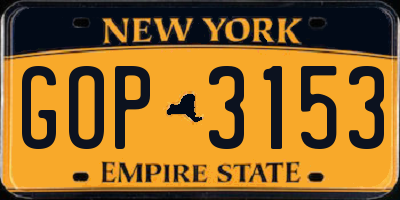 NY license plate GOP3153