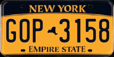 NY license plate GOP3158