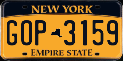 NY license plate GOP3159