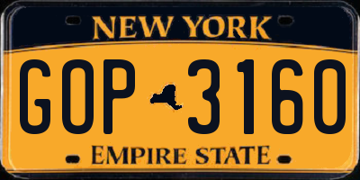 NY license plate GOP3160