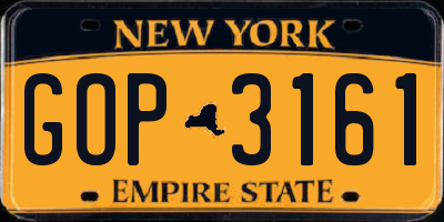 NY license plate GOP3161
