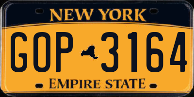 NY license plate GOP3164