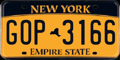 NY license plate GOP3166