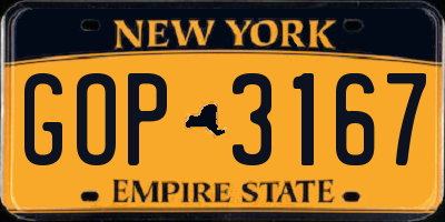 NY license plate GOP3167