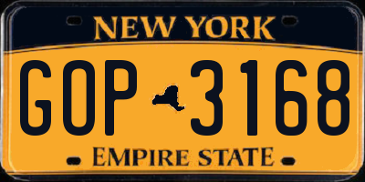 NY license plate GOP3168