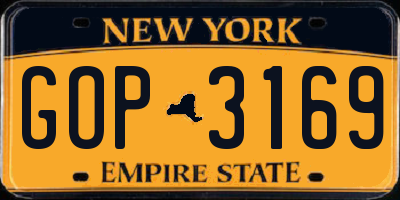 NY license plate GOP3169