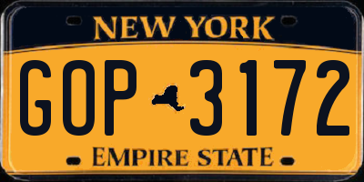 NY license plate GOP3172