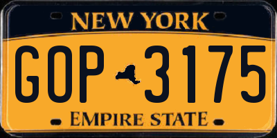 NY license plate GOP3175